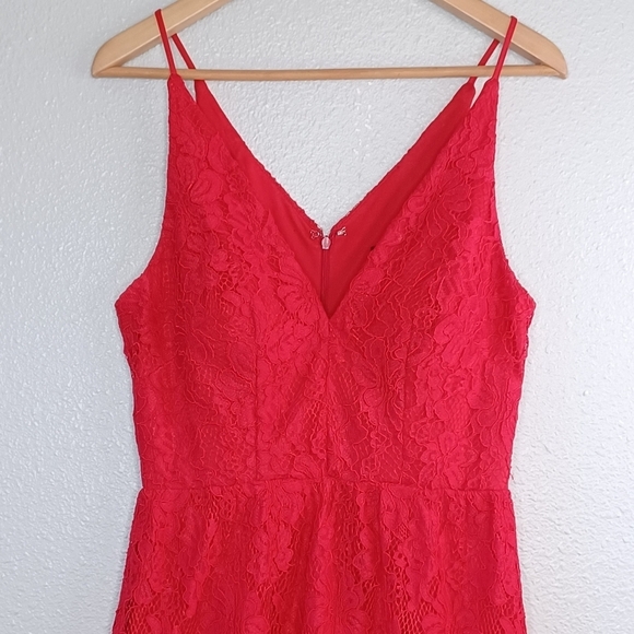 Xscape Red Lace Evening Cocktail Valentine’s Day Midi Dress - Picture 3 of 16